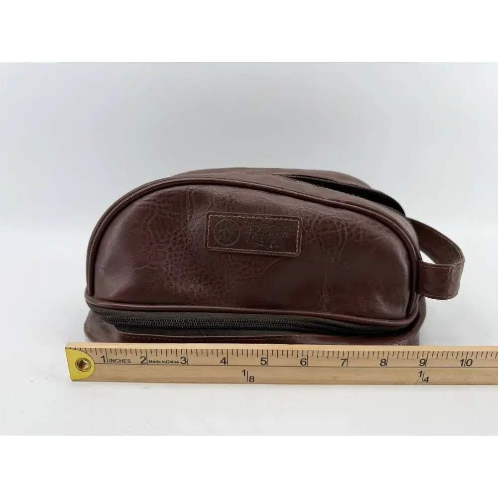 Original Penguin by Munsingwear Brown Faux Leather Toiletry Shaving Travel Bag